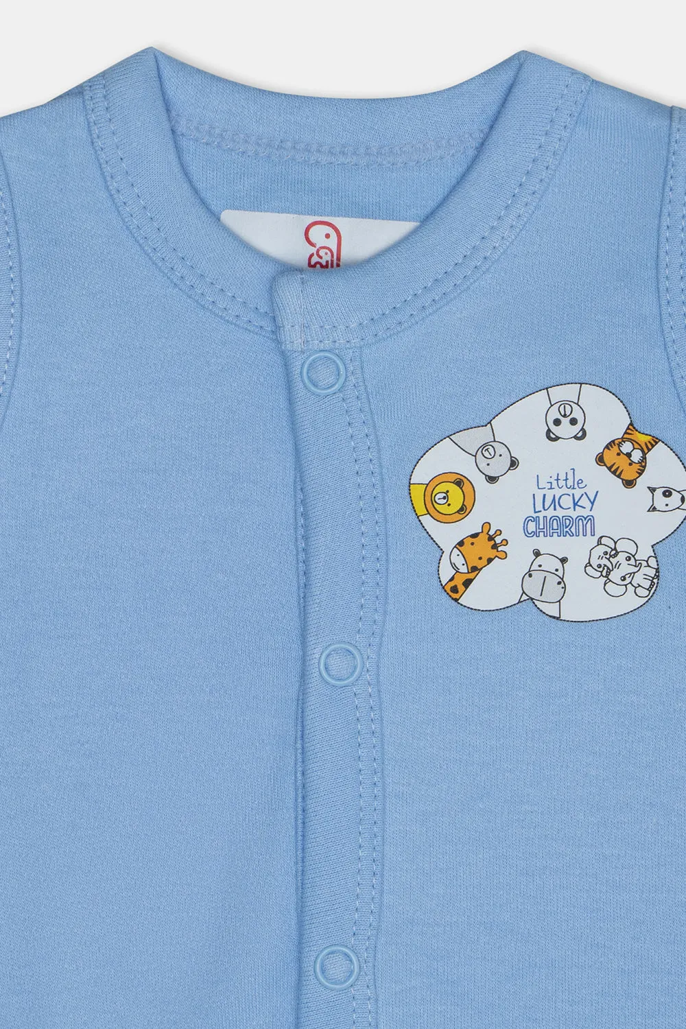 Oh Baby Cotton Interlock Knit Animal Print Sleeeveless T-Shirt Pack Of - 2 - Sky Blue & Assorted - Ts04