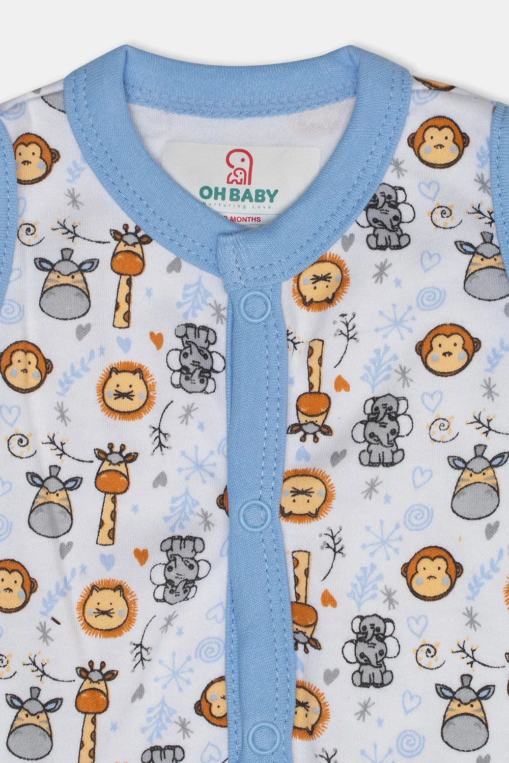 Oh Baby Cotton Interlock Knit Animal Print Sleeeveless T-Shirt Pack Of - 2 - Sky Blue & Assorted - Ts04