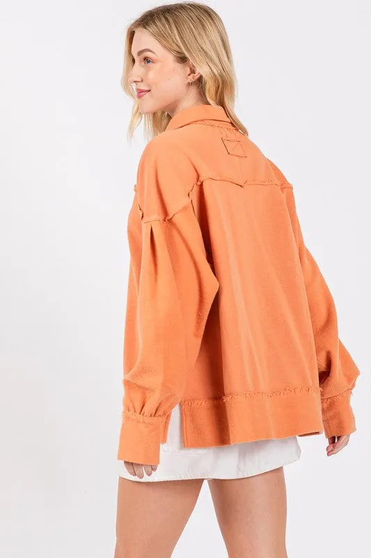 Orange Washed Terry Zipup Pullover