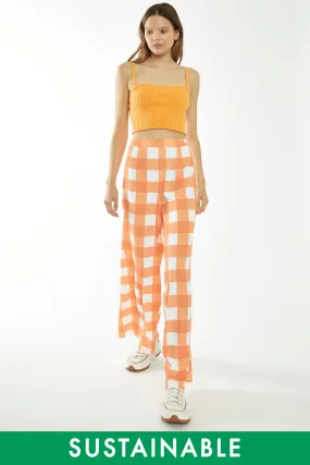 Orange-White Gingham Wide Leg Trousers