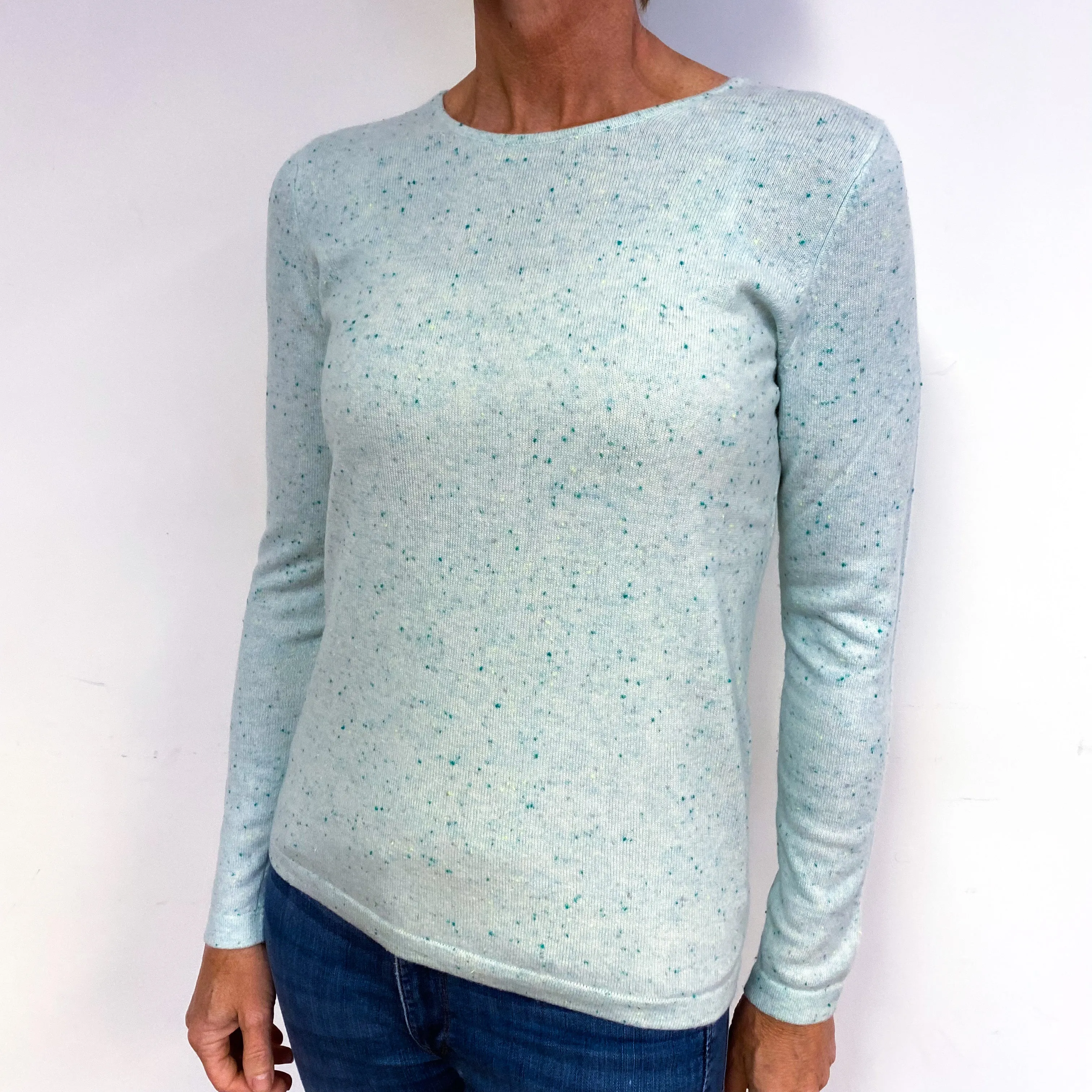 Pale Turquoise Speckled Cashmere Crew Neck Jumper Medium