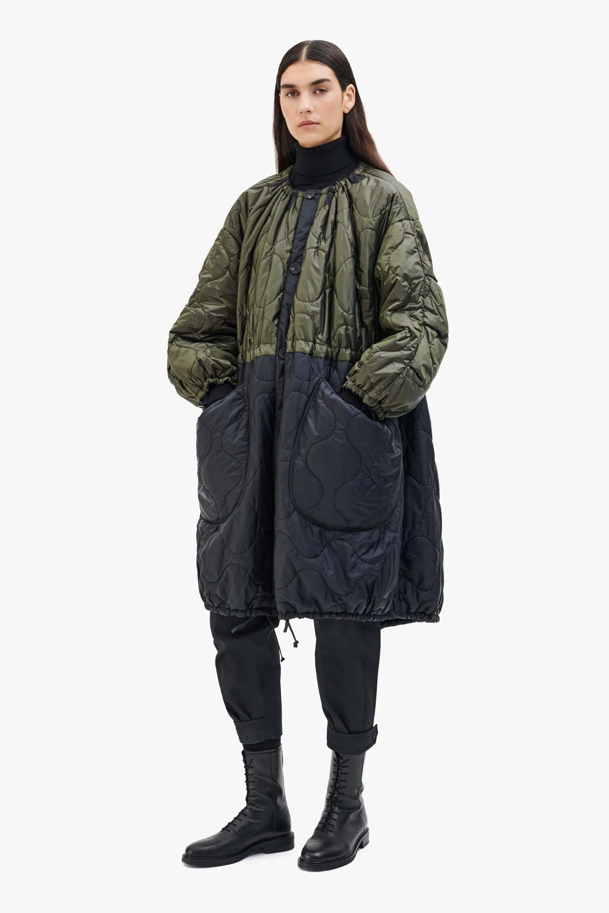 Parachute Quilt Parka - Dark Olive & Black / Midnight