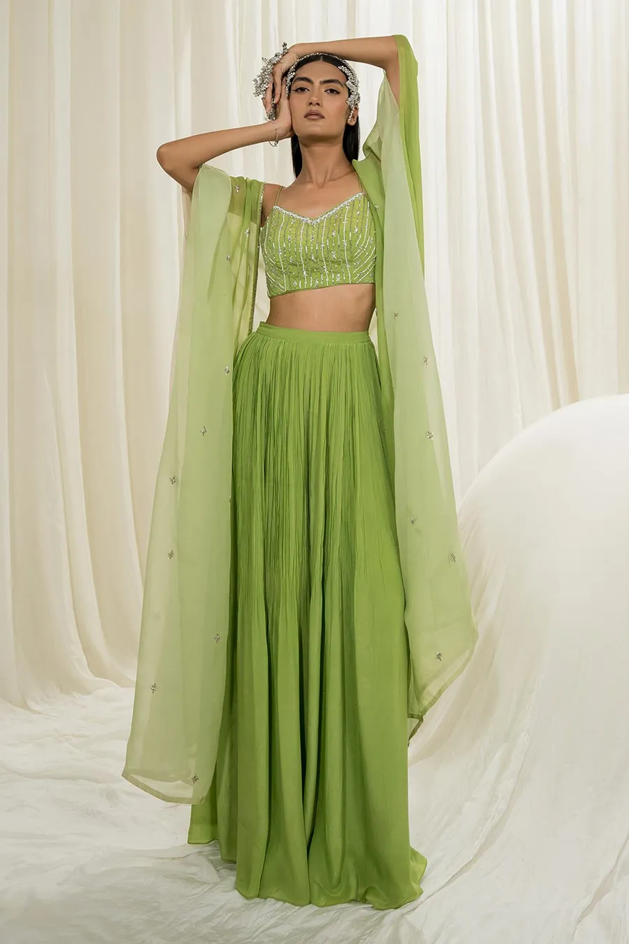 Parrot Green Embroidered Sharara Set