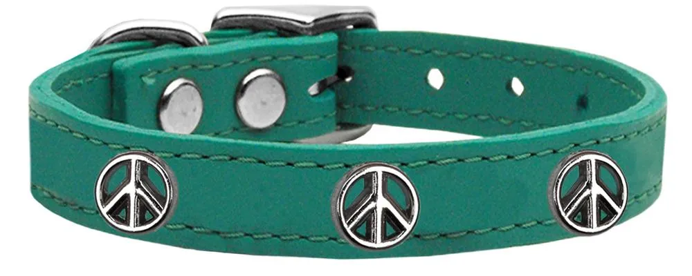 Peace Sign Widget Genuine Leather Dog Collar Jade 24