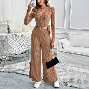 PEOPLETERRITORY  fashion women's clothing autumn and winter long-sleeved suit solid color texture basic versatile women's two-piece set