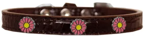 Pink Daisy Widget Croc Dog Collar Chocolate Size 12