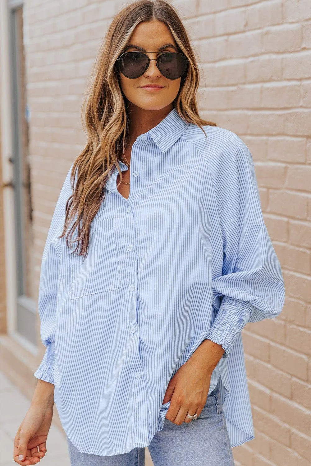 Pink Striped Cinched Sleeve Top