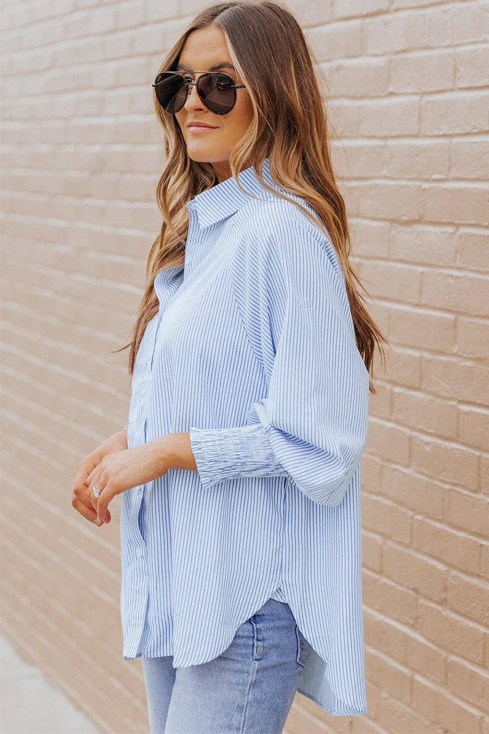 Pink Striped Cinched Sleeve Top