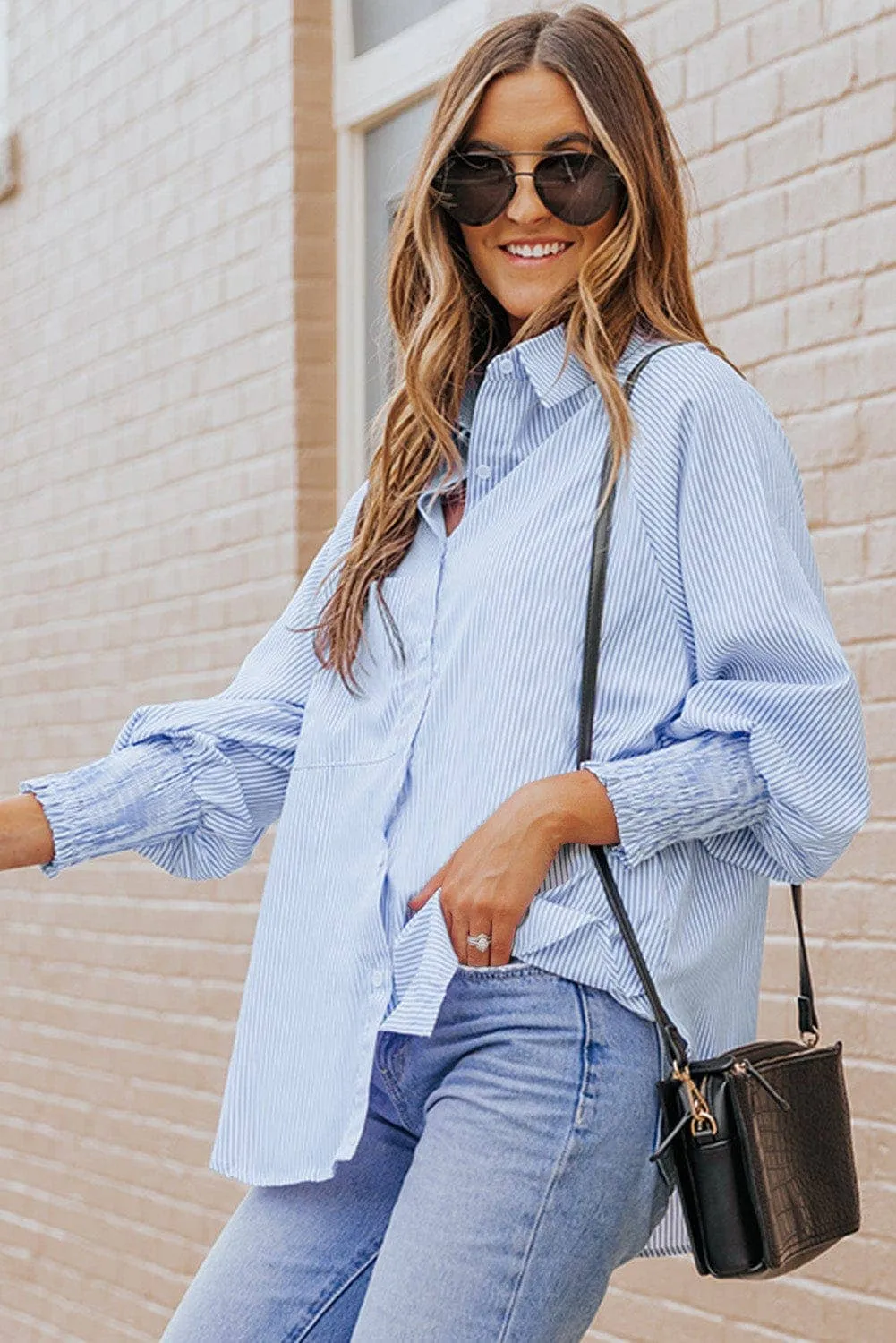 Pink Striped Cinched Sleeve Top