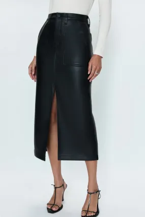 PIS ALice Utility Midi Skirt in Slate Black Faux Leather