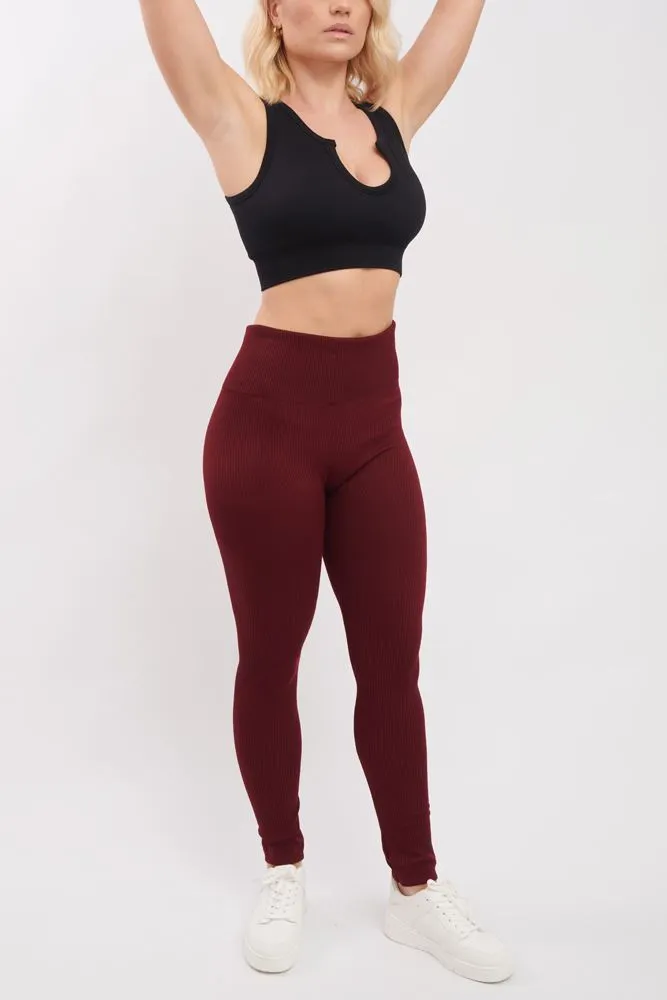 Plain Ribbed Elasticated Waistband Legging