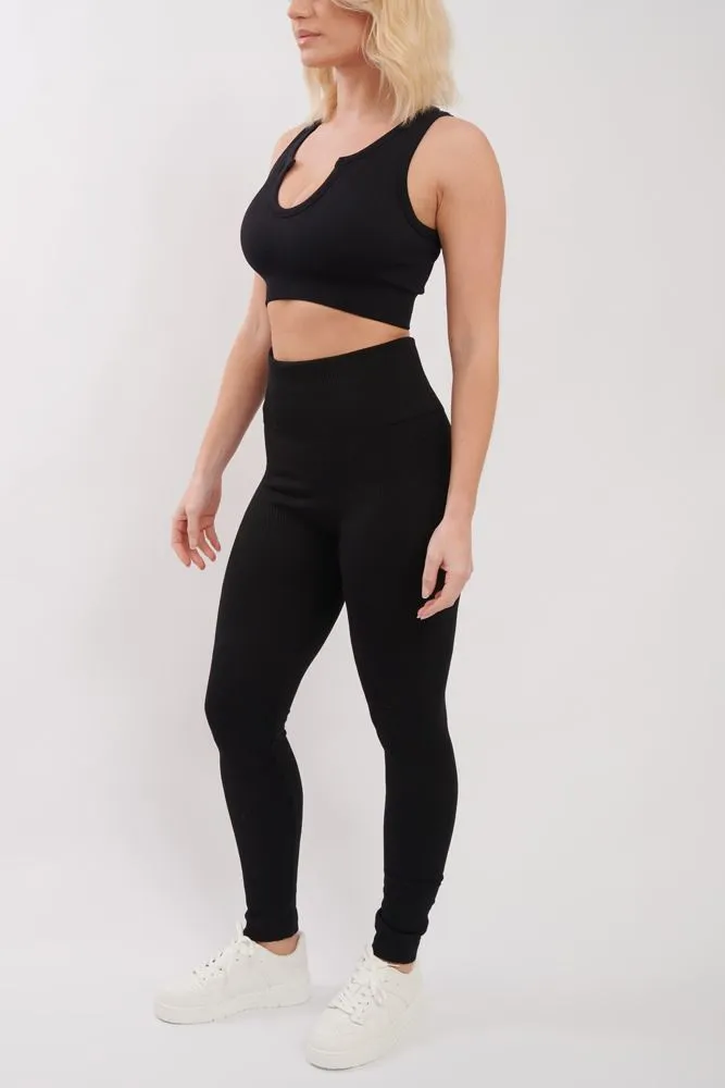 Plain Ribbed Elasticated Waistband Legging