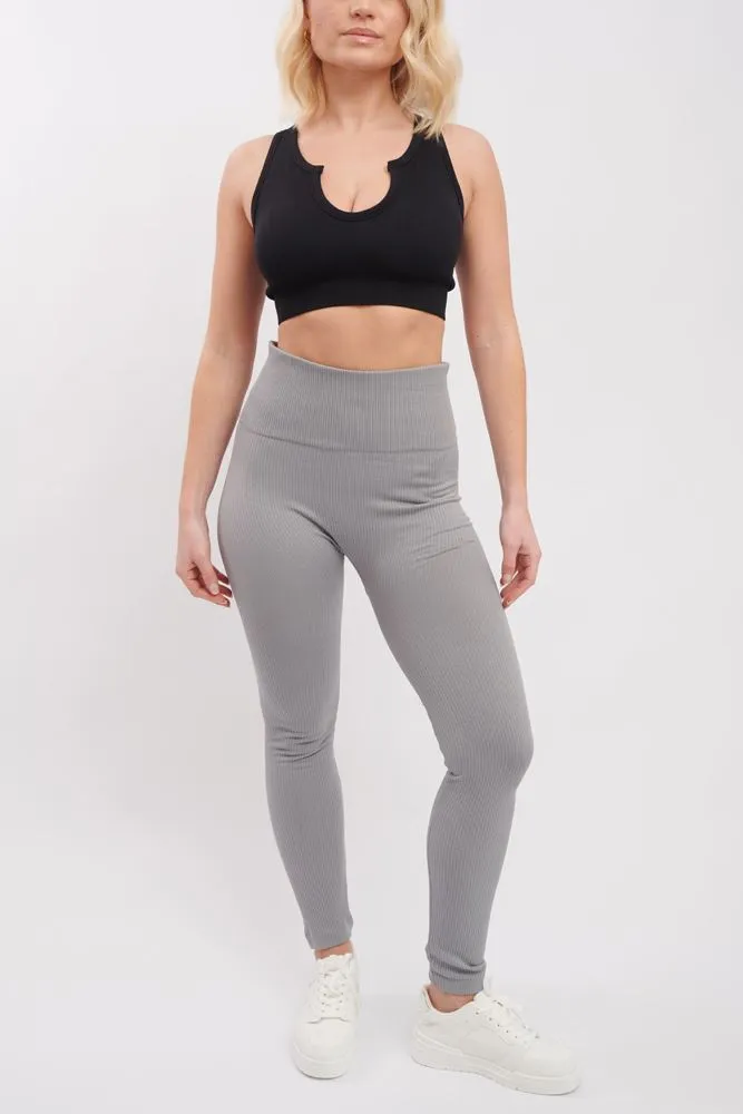 Plain Ribbed Elasticated Waistband Legging