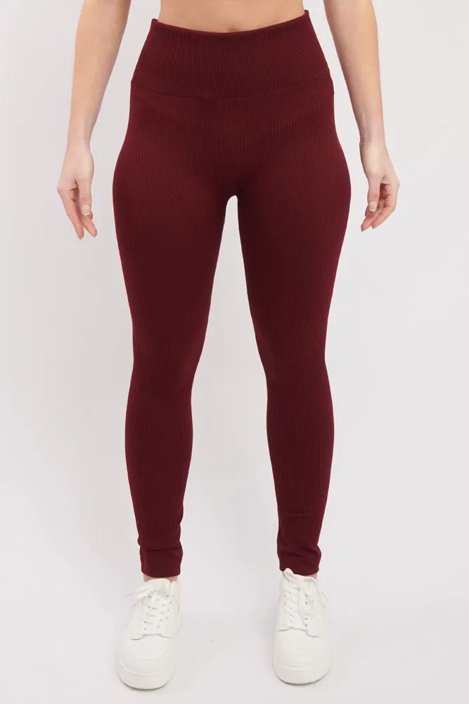 Plain Ribbed Elasticated Waistband Legging