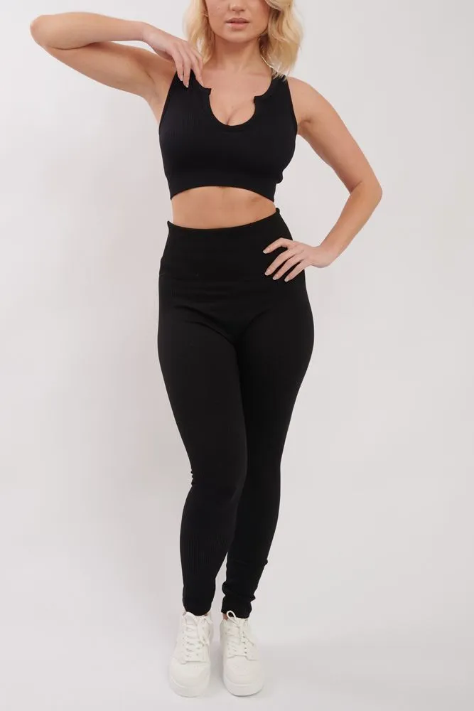 Plain Ribbed Elasticated Waistband Legging