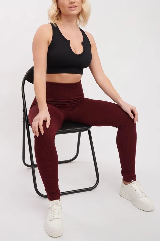 Plain Ribbed Elasticated Waistband Legging