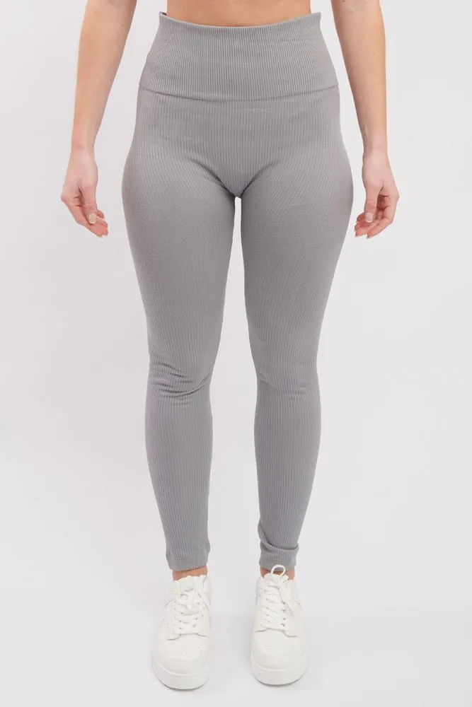 Plain Ribbed Elasticated Waistband Legging