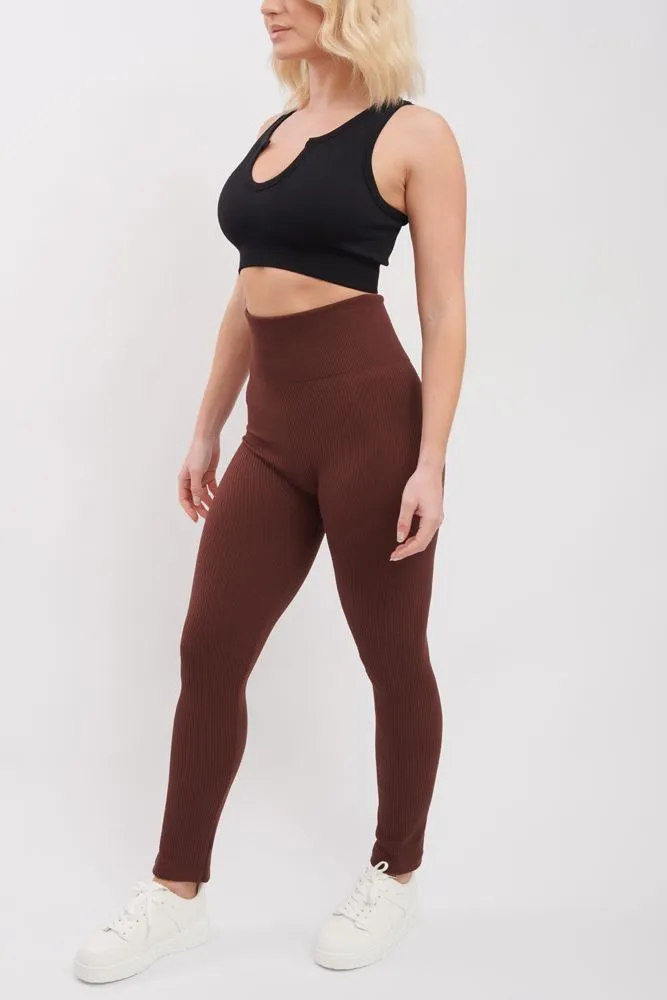 Plain Ribbed Elasticated Waistband Legging