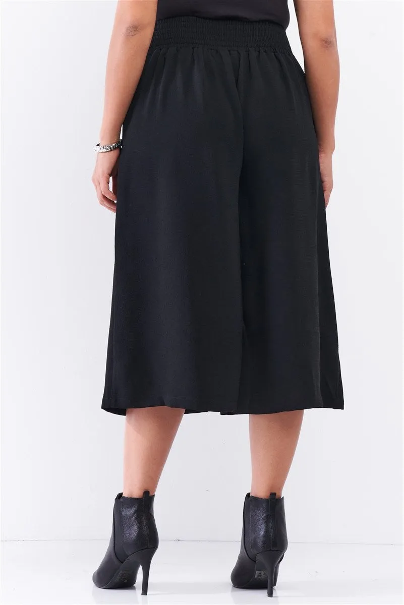 Plus Black Self-tie High Waist Pants