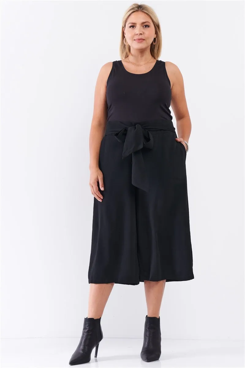 Plus Black Self-tie High Waist Pants