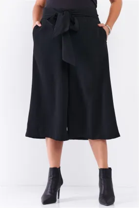 Plus Black Self-tie High Waist Pants