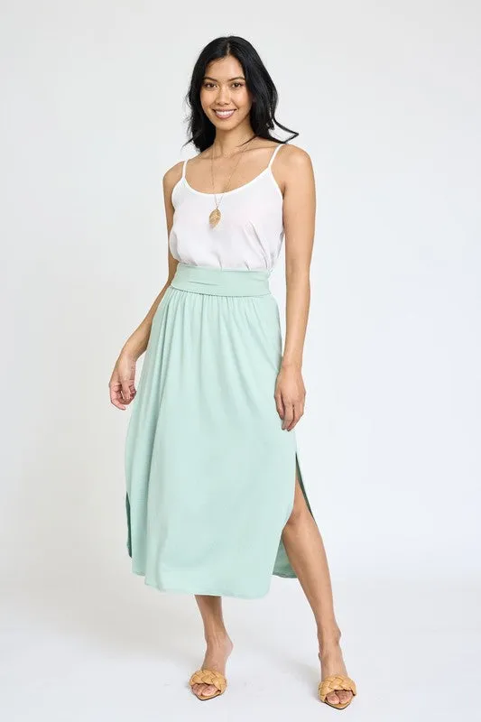 Plus Solid Side Slit Midi Skirt