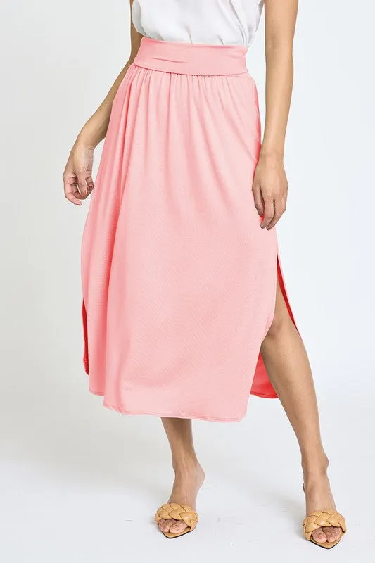 Plus Solid Side Slit Midi Skirt