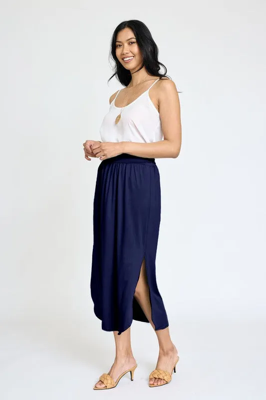 Plus Solid Side Slit Midi Skirt