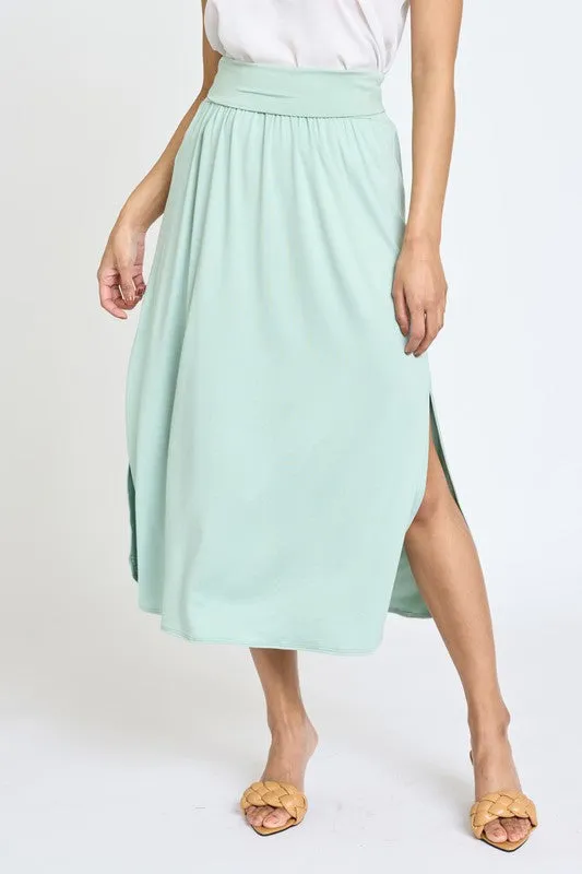 Plus Solid Side Slit Midi Skirt