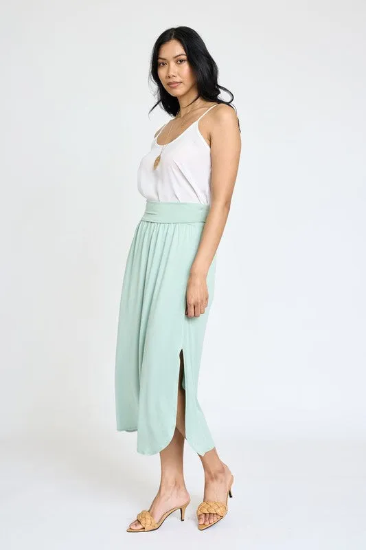 Plus Solid Side Slit Midi Skirt