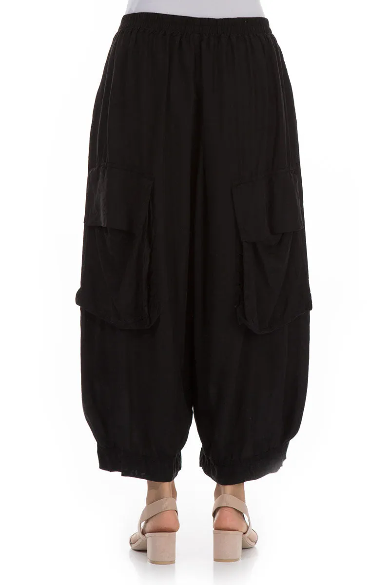 Pockets Black Silk Bamboo Trousers