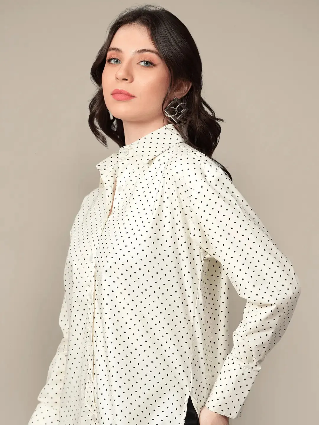 Polka Dots Cotton Poplin Oversized Shirt