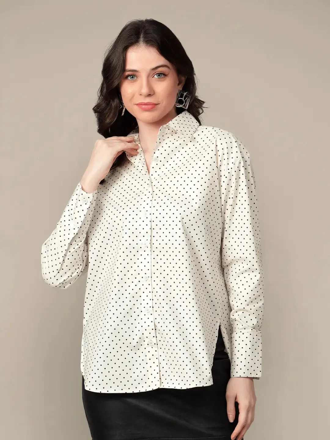 Polka Dots Cotton Poplin Oversized Shirt