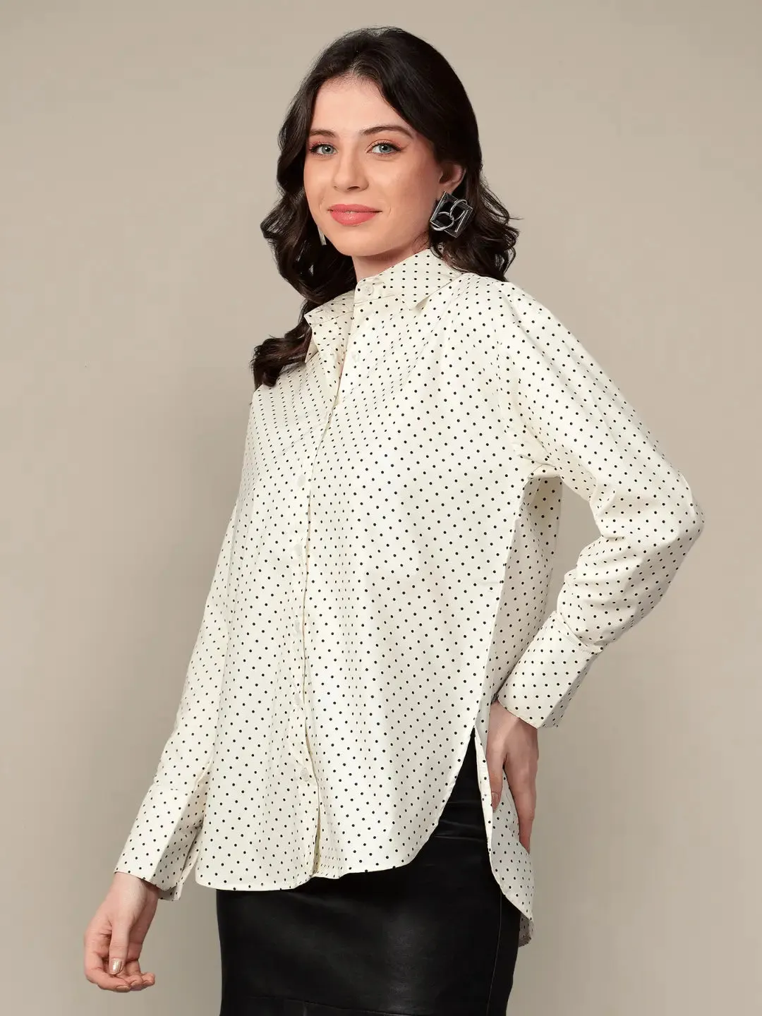 Polka Dots Cotton Poplin Oversized Shirt