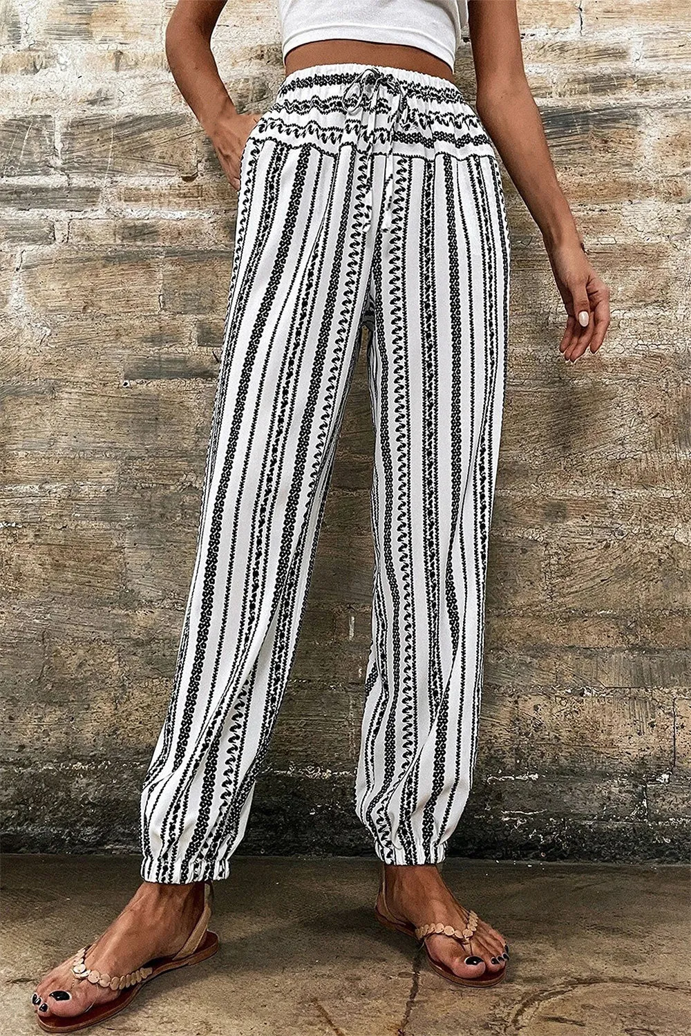 Printed Elastic Waist Pants