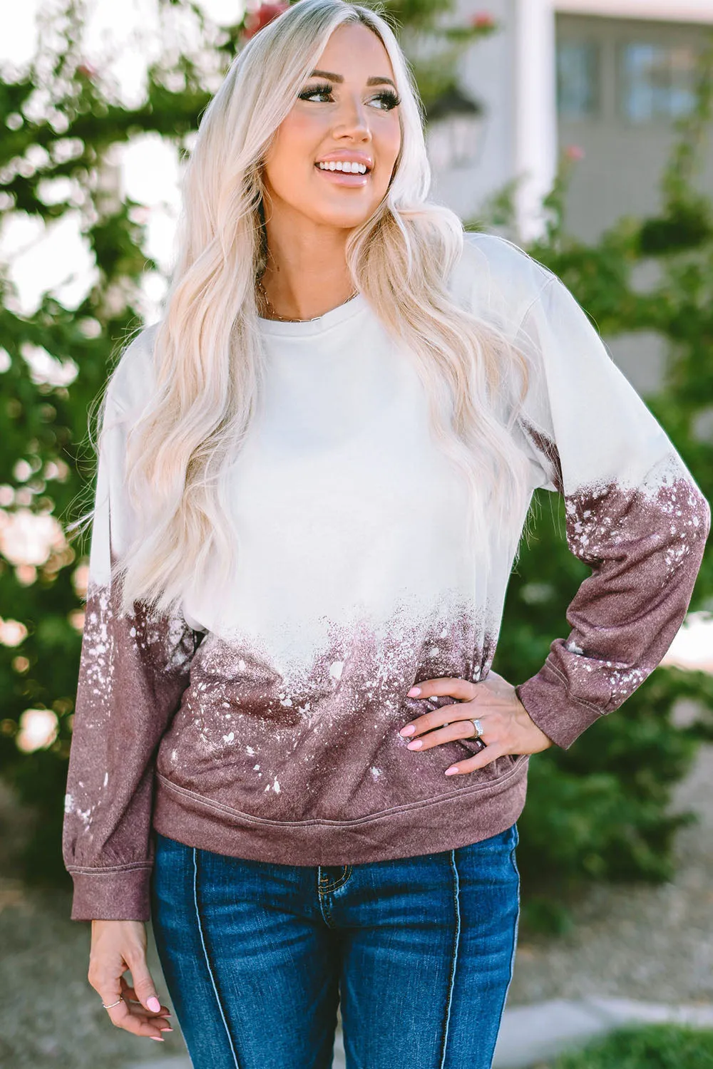 Printed Round Neck Long Sleeve Sweatshirt