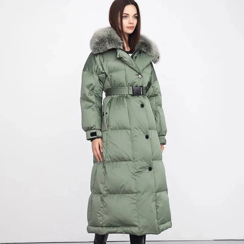 Real Fur Collar Long Loose Down Coat