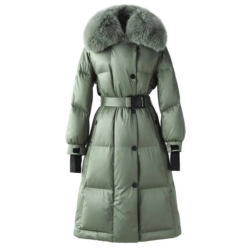 Real Fur Collar Long Loose Down Coat