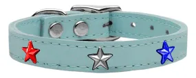 Red, White And Blue Star Widget Genuine Leather Dog Collar Baby Blue 14