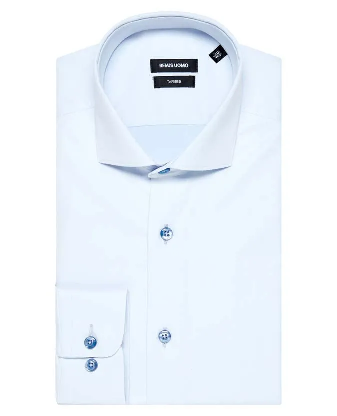 Remus Uomo Seville Long Sleeve Formal Tapered Shirt With Stretch - Light Blue