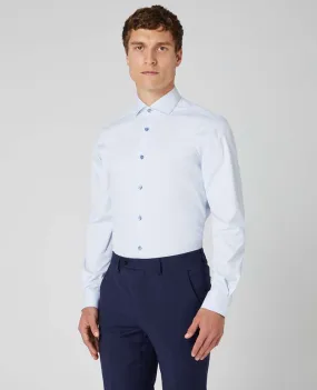 Remus Uomo Seville Long Sleeve Formal Tapered Shirt With Stretch - Light Blue