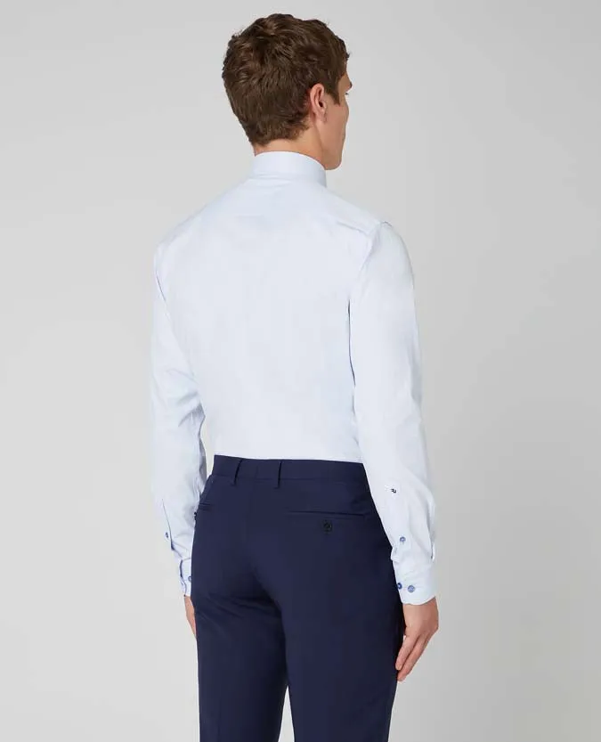 Remus Uomo Seville Long Sleeve Formal Tapered Shirt With Stretch - Light Blue