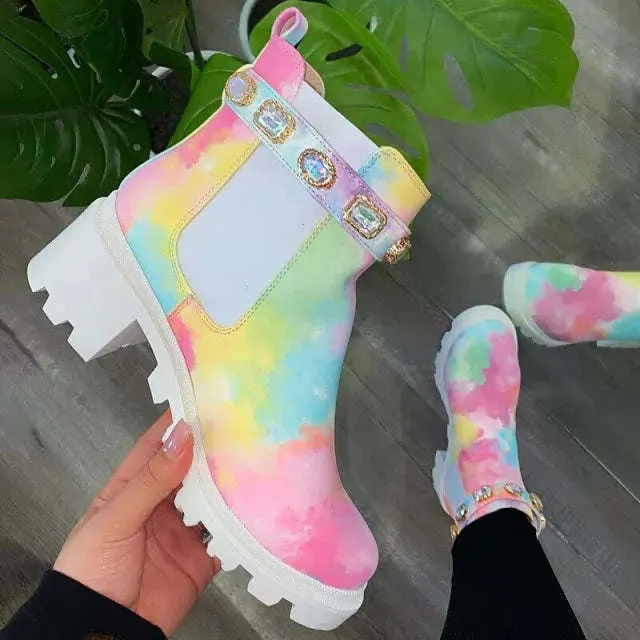 Rhinestone Rainbow Ankle Boots