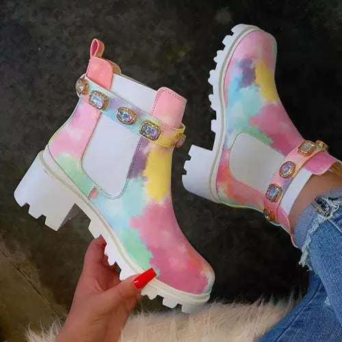 Rhinestone Rainbow Ankle Boots