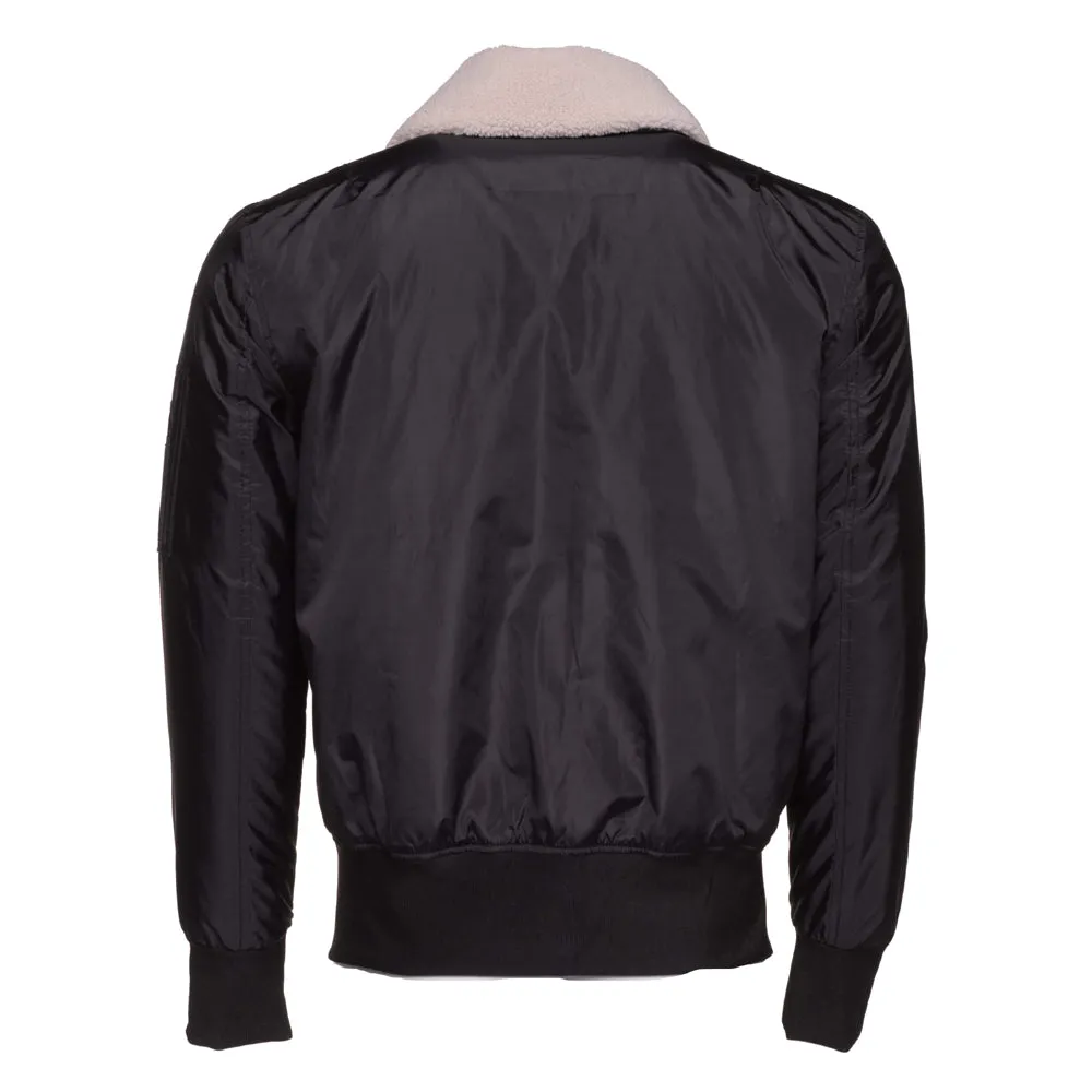 Riccardo's Black Nylon flight jacket with fur collar