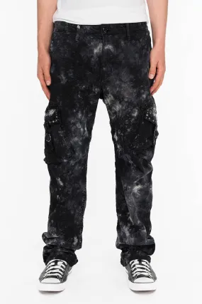 ROBINS NEW MILITARY STYLE CARGO PANTS IN ASTROBLACK WASH WITH STUDS AND CRYSTALS