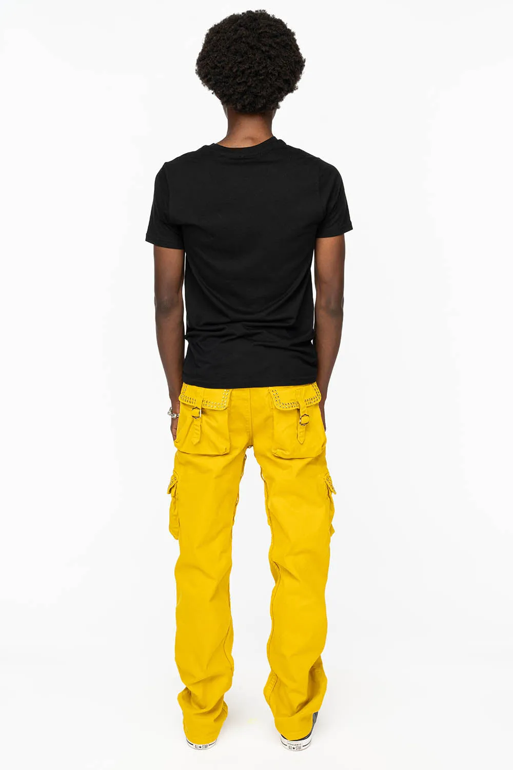 ROBINS NEW MILITARY STYLE CARGO PANTS IN MUSTARD WITH CITRINE CRYSTALS