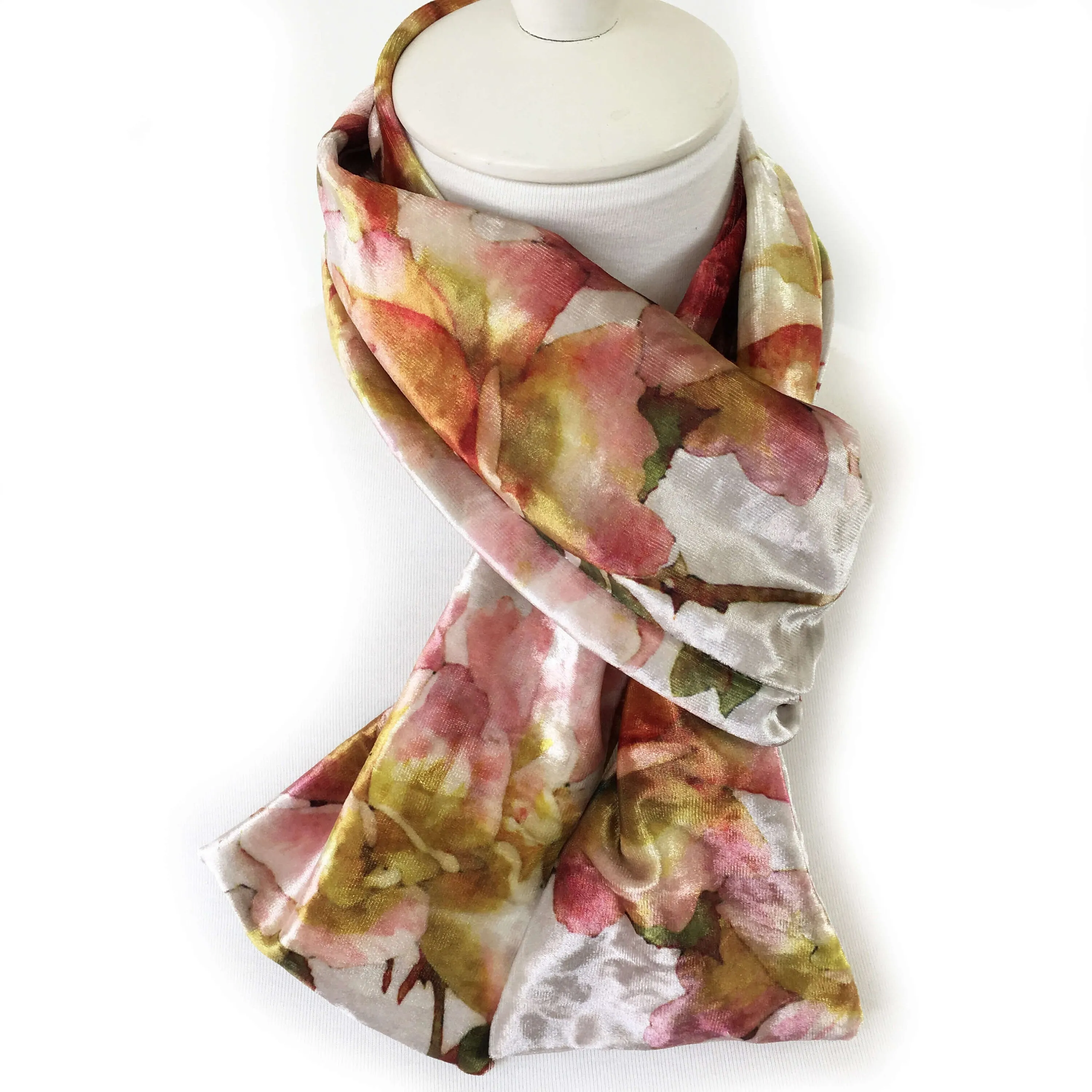 Rose Velour Scarf, Womans Scarf, All season, Luminous Scarf, hand painted scarf, artist scarf, Wear all day or evening