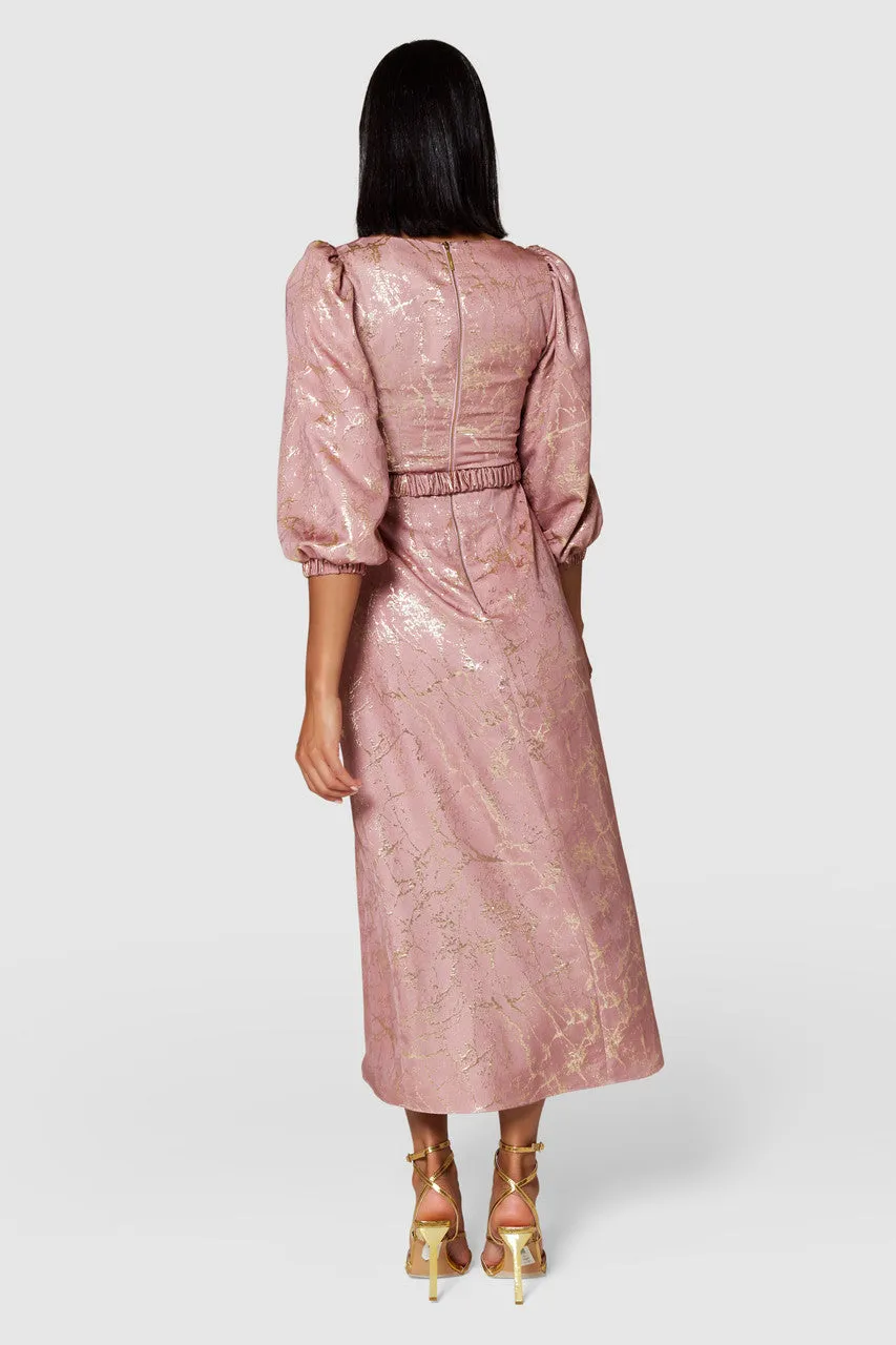 SARAH A-LINE MIDI DRESS (JAQUARD/PINK ROSE)