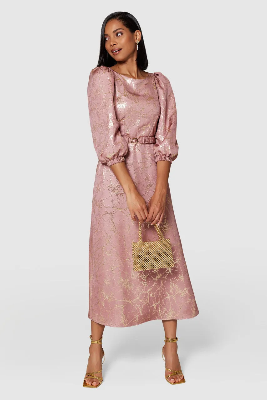 SARAH A-LINE MIDI DRESS (JAQUARD/PINK ROSE)